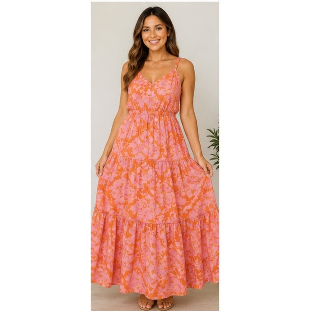 Social Standard byβ Sanctuary Pink Orange Floral Tiered Maxi Dress XXL